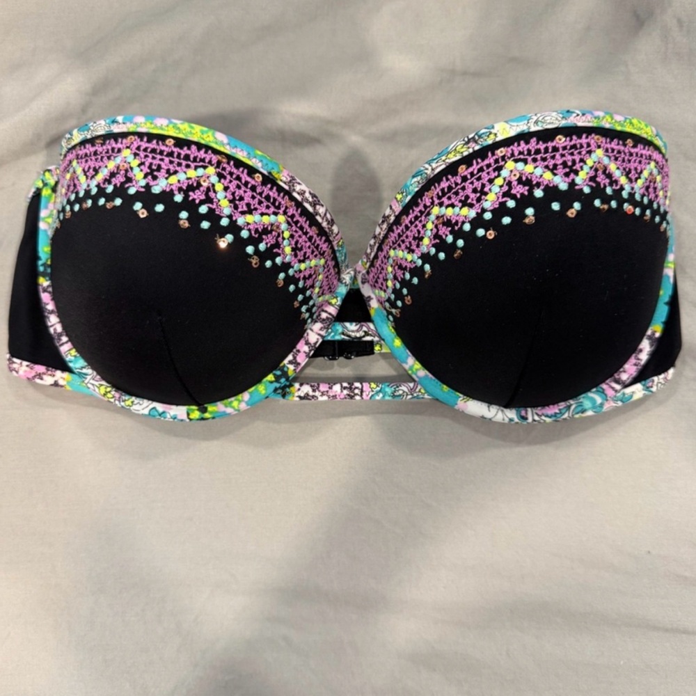 Victoria's Secret Black and Purple Bikini Top